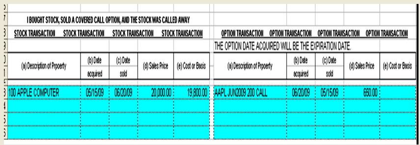 Ellman Calculator- D2 enrty tab Call sold and shares assigned